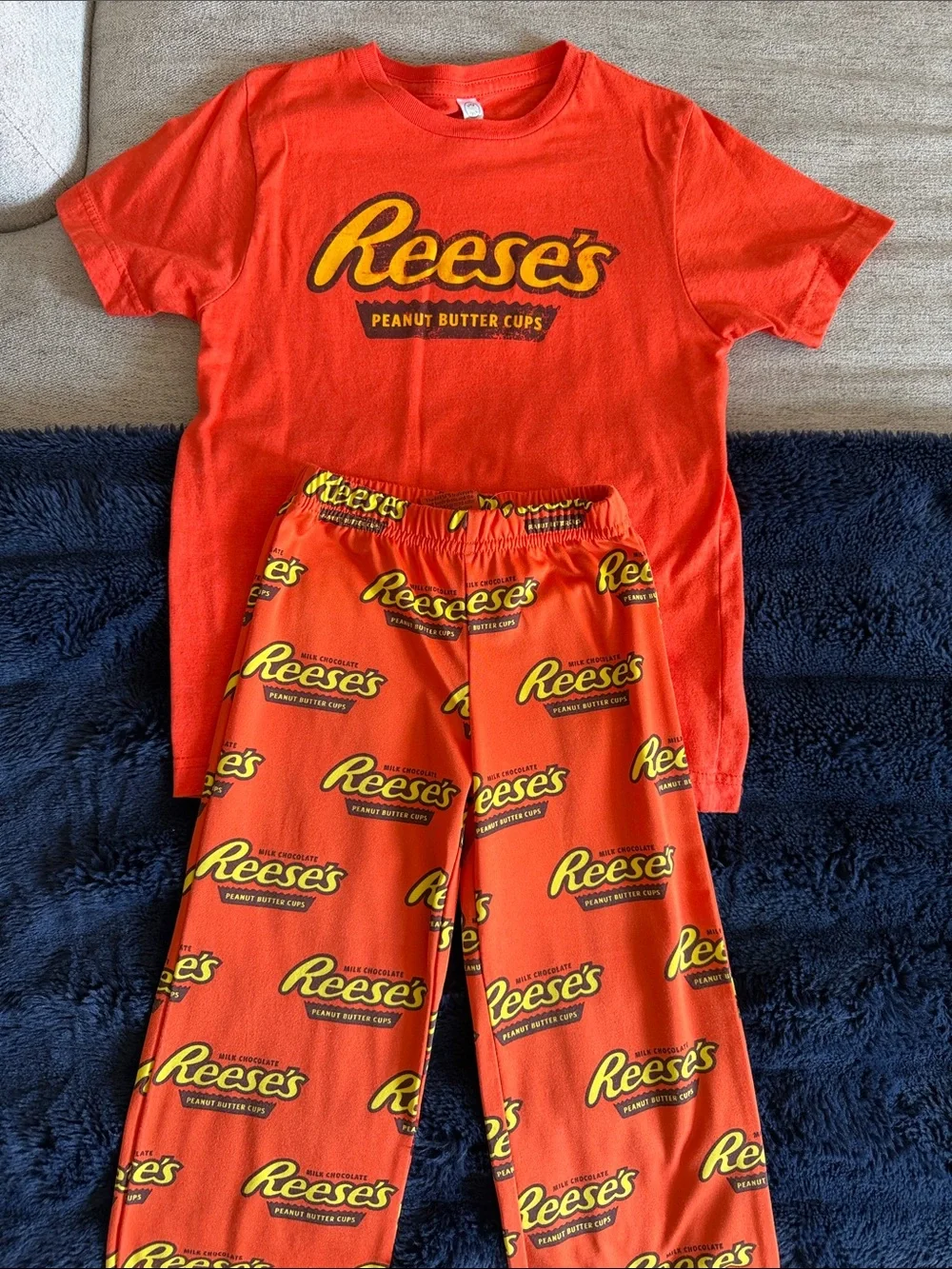 Youth Orange Reese's Logo Tee & Printed Pajama Pants
